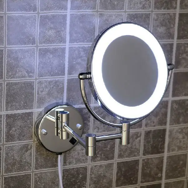 

Bath Mirrors Brass Cosmetic Makeup Mirror LED Light of Bathroom Floding Round 2 Face Wall Mirrors 3X-1X Magnifying Mirror 2068B