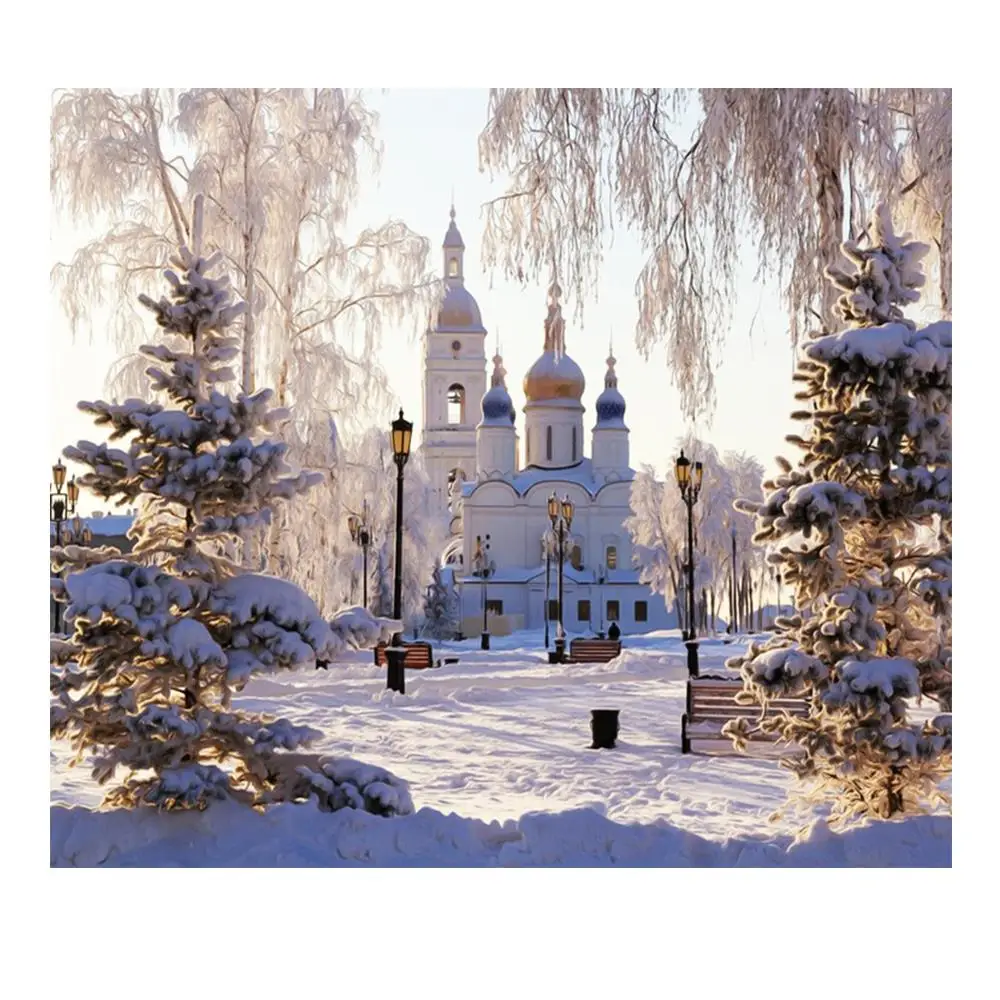 5D DIY Алмазная вышивка Снежный Пейзаж Замок картина крестиком полное сверление