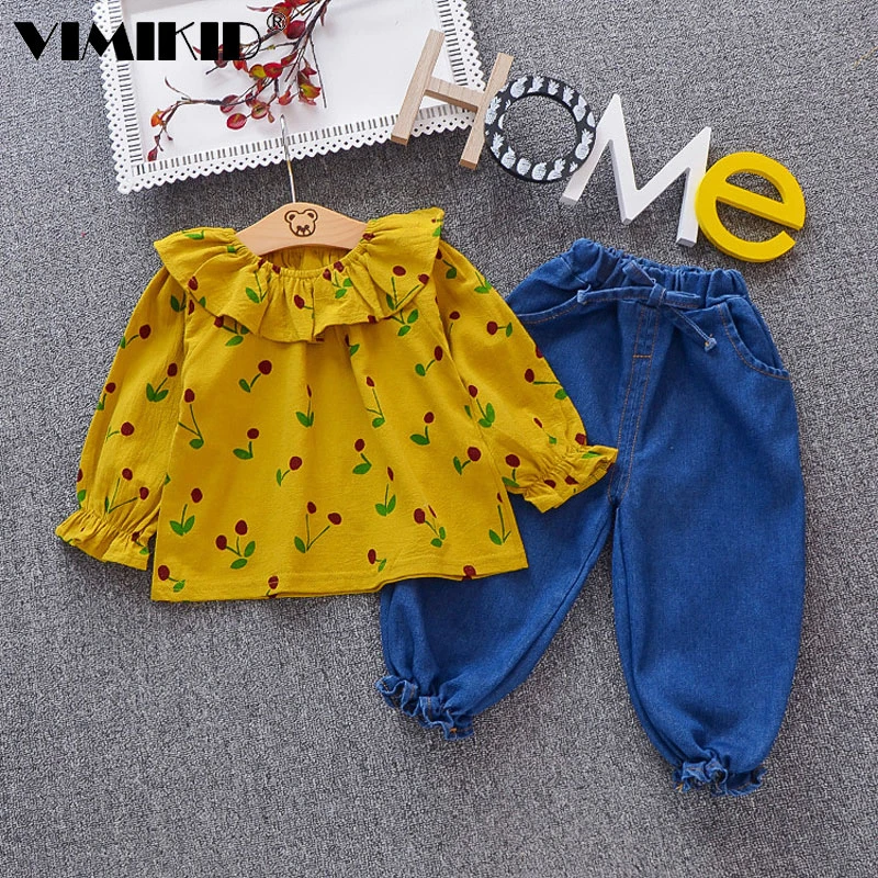 VIMIKID2019 осенний Новый комплект одежды для девочек рубашка с длинным рукавом и