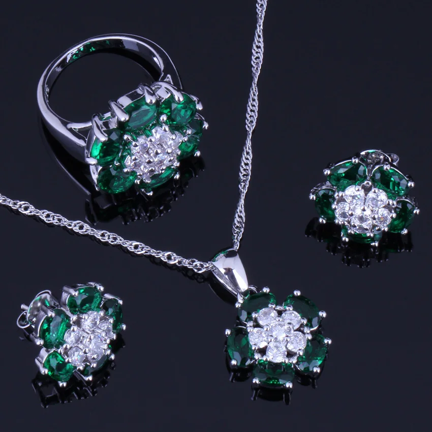 Impressive Green Cubic Zirconia White CZ Silver Plated Jewelry Sets Earrings Pendant Chain Ring V0235
Impressive Green Cubic Zirconia White CZ Silver Plated Jewelry Sets Earrings Pendant Chain Ring V0235