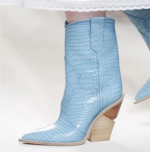 Blue yellow snake skin Women Boots 2018 Pointed Toe Western Boots Cowboy Boots runway design Chunky Wedges heel Mid-calf Boots
Blue yellow snake skin Women Boots 2018 Pointed Toe Western Boots Cowboy Boots runway design Chunky Wedges heel Mid-calf Boots