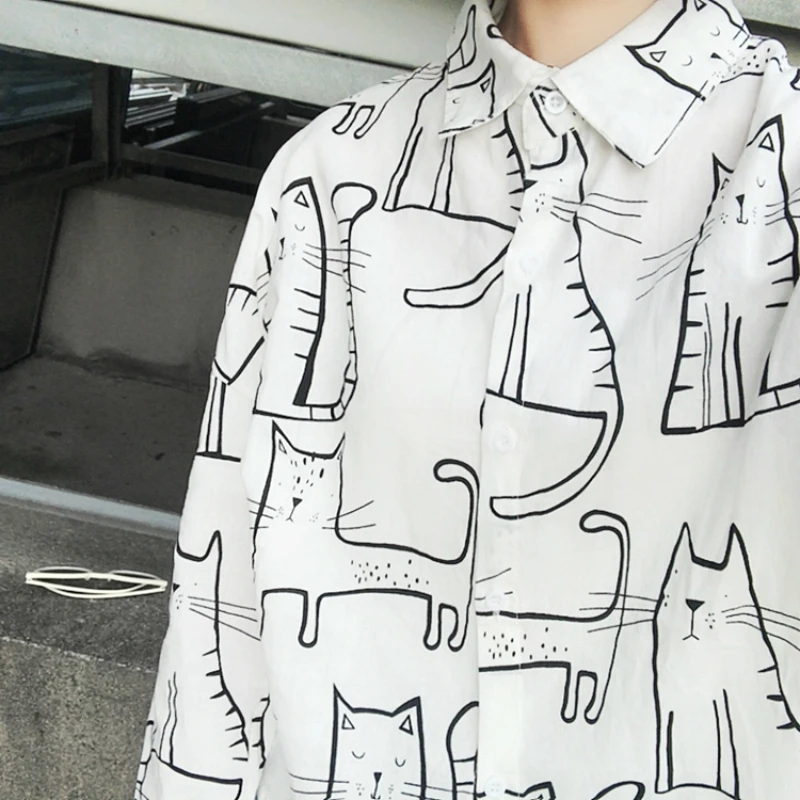 Harajuku Fashion Cute Cats Print Student Shirts Casual Loose Long Sleeve Student Blouse Shirts Summer Cotton Women Shirt Tops
Harajuku Fashion Cute Cats Print Student Shirts Casual Loose Long Sleeve Student Blouse Shirts Summer Cotton Women Shirt Tops