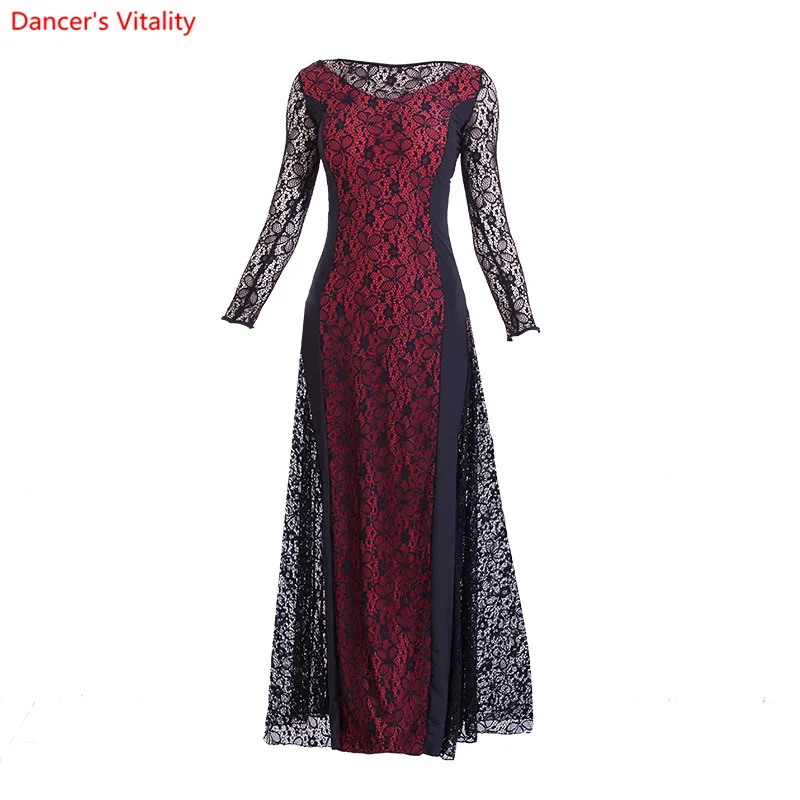 2018 New Women Modern Waltz Tango Smooth Lace Standard Dance Salon Long Sleeve Dress Clothing | Тематическая одежда и