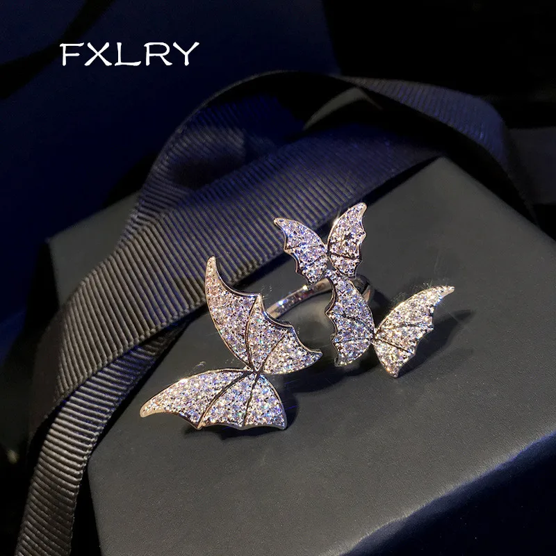 Женское кольцо с бабочкой FXLRY модное белого цвета микро закрепкой из фианита ААА