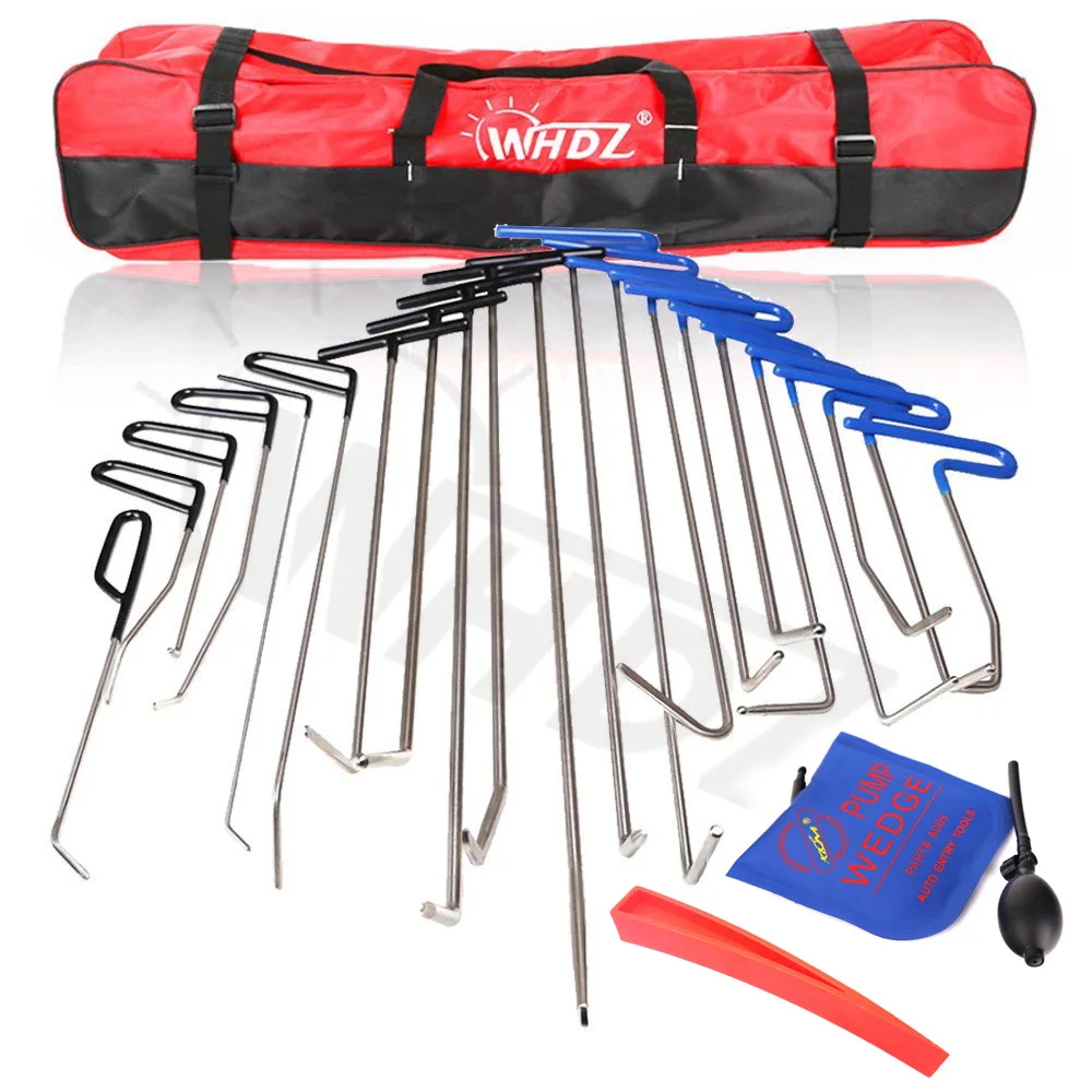 23pcs Auto Body Dent Removal Paintless Dent Repair Tool Kit for Car Door Ding Hail Repair Crowbar Hand Tools Set with pump wedge
23pcs Auto Body Dent Removal Paintless Dent Repair Tool Kit for Car Door Ding Hail Repair Crowbar Hand Tools Set with pump wedge