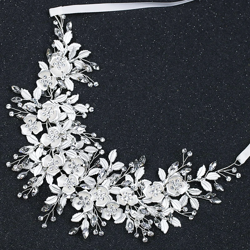 

Повязка на голову женская свадебная, обруч с цветами и кристаллами, серебристого цвета, аксессуары для невесты