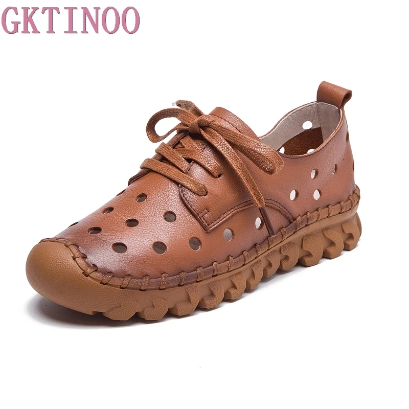 Туфли GKTINOO женские из натуральной кожи перфорированные лоферы на шнуровке