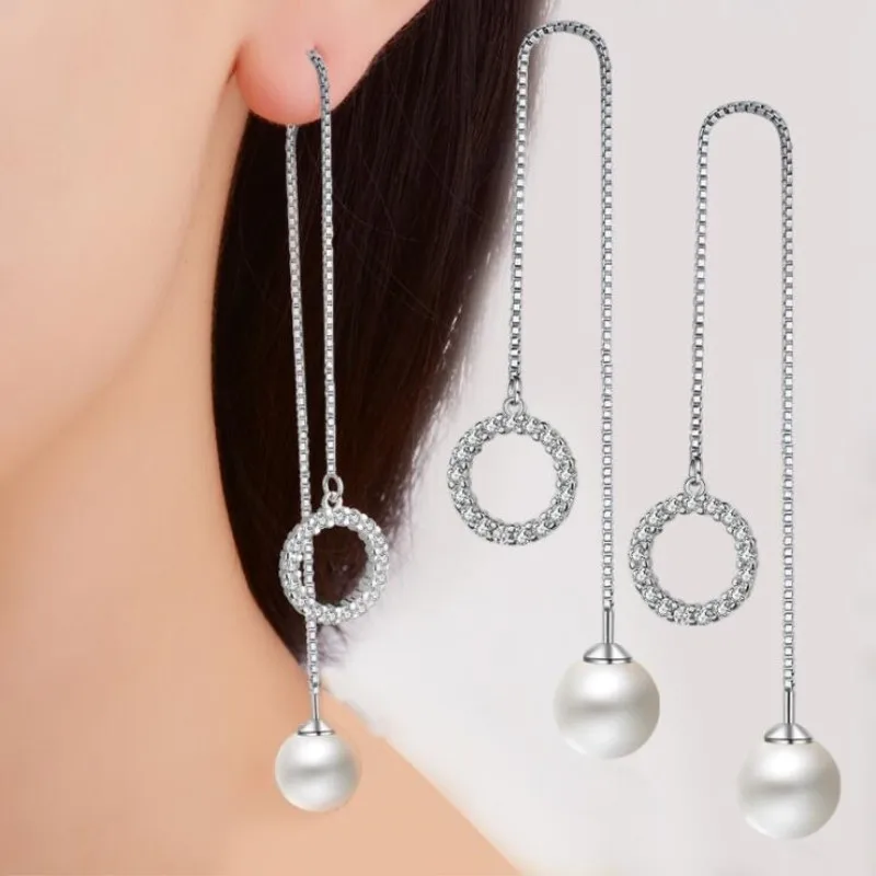 Personality Geometric Crystal Round Female 925 Sterling Silver Jewelry Fashion Long Tassel Pearl Ball Dangle Earrings SE376
Personality Geometric Crystal Round Female 925 Sterling Silver Jewelry Fashion Long Tassel Pearl Ball Dangle Earrings SE376