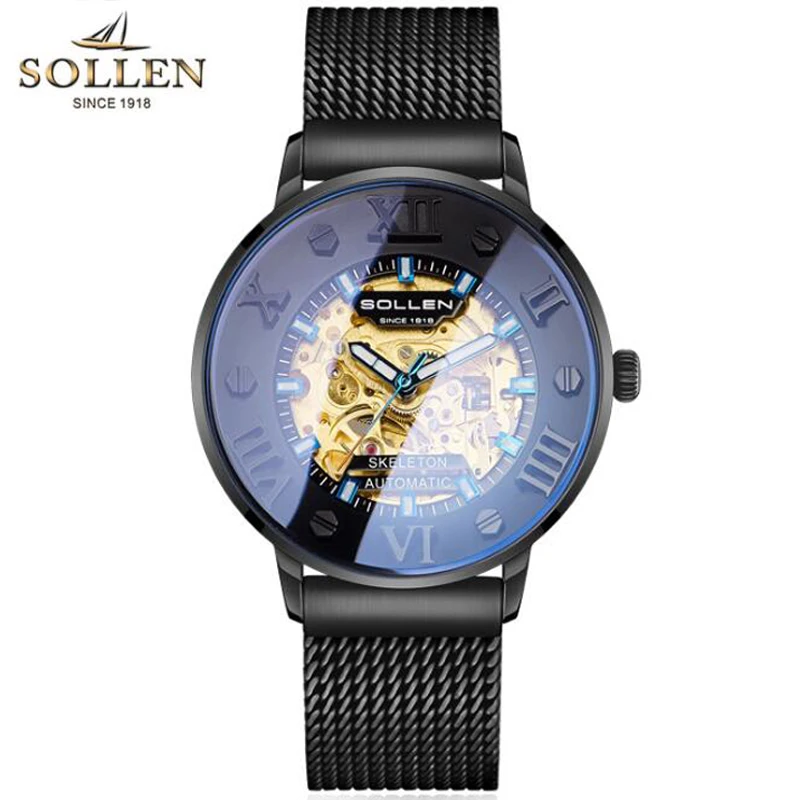 SOLLEN Men's Watches Top Brand Luxury Mechanical Watch Men Waterproof Blue Mirror Full Steel Mesh Belt Automatic Skeleton Watch
SOLLEN Men's Watches Top Brand Luxury Mechanical Watch Men Waterproof Blue Mirror Full Steel Mesh Belt Automatic Skeleton Watch