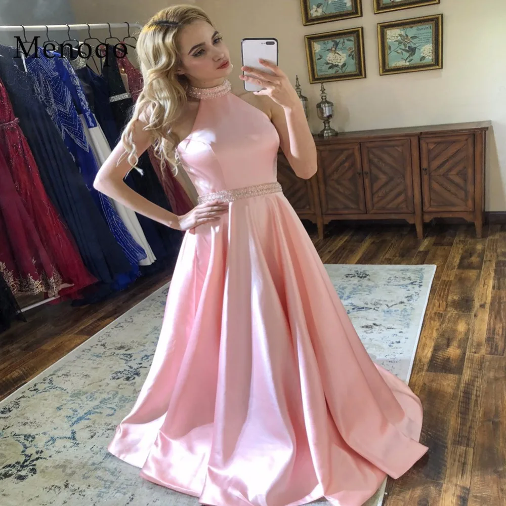 Menoqo New Arrival Long Prom Dresses Pink Beaded Halter Neck Sleeveless Satin Formal Evening Dress Party Gown Backless
Menoqo New Arrival Long Prom Dresses Pink Beaded Halter Neck Sleeveless Satin Formal Evening Dress Party Gown Backless