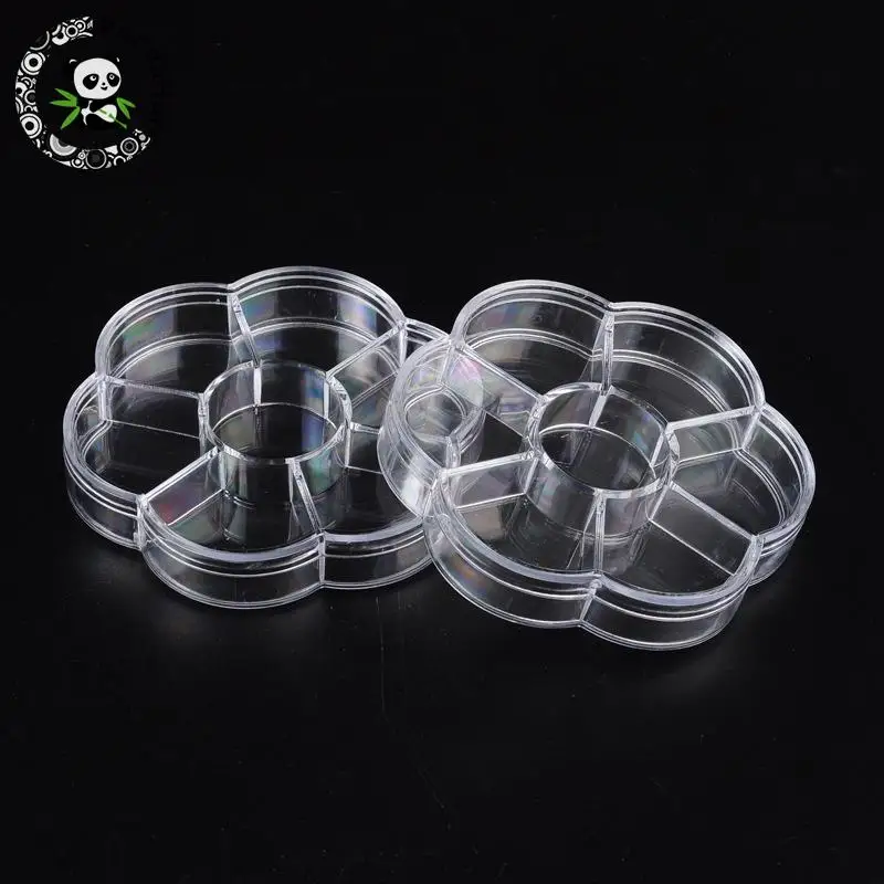30pcs Flower Clear 7 Compartments Plastic Bead Containers Nail Art Decoration Case about 10.5cm long, 9.2cm wide, 2cm thick
30pcs Flower Clear 7 Compartments Plastic Bead Containers Nail Art Decoration Case about 10.5cm long, 9.2cm wide, 2cm thick