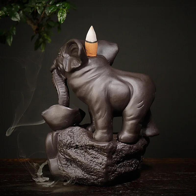 Purple Sand Elephant Incense Burner Thai God Smoke Back Flow Craft Home Bedroom Desktop Decoration | Дом и сад