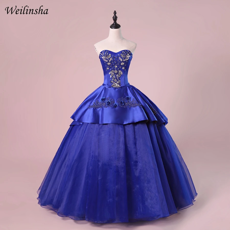 Weilinsha Royal Blue Sweetheart Sleeveeless Quinceanera Dresses Top Satin and Organza Sweet 15 Dresses Party Gowns
Weilinsha Royal Blue Sweetheart Sleeveeless Quinceanera Dresses Top Satin and Organza Sweet 15 Dresses Party Gowns