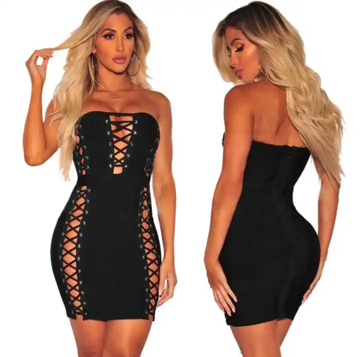 Оптовая продажа Бандажное платье Vestidos 2019 Сексуальная одно плечо черная молния