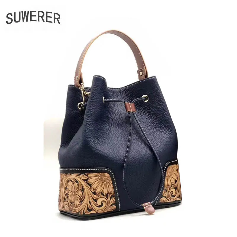 SUWERER 2020 New Women Genuine Leather bags luxury handbags famous brand Hand carved Luxury Bucket bag leather shoulder bag
SUWERER 2020 New Women Genuine Leather bags luxury handbags famous brand Hand carved Luxury Bucket bag leather shoulder bag