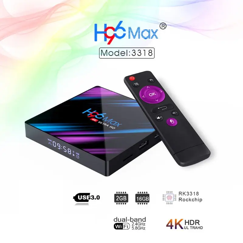 Умная ТВ-приставка H96 Max RK3318, Android 9,0, 2,4 ГГц/телефон, четырехъядерный, Wi-Fi, Bluetooth, ТВ-приставка, Ultra 3D медиаплеер, устройства, 1 комплект
Умная ТВ-приставка H96 Max RK3318, Android 9,0, 2,4 ГГц/телефон, четырехъядерный, Wi-Fi, Bluetooth, ТВ-приставка, Ultra 3D медиаплеер, устройства, 1 комплект