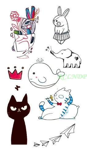 

Waterproof Temporary Tattoo cat eating fish elephant rabbit dolphin tatto stickers flash tatoo fake tattoos for girl kids child