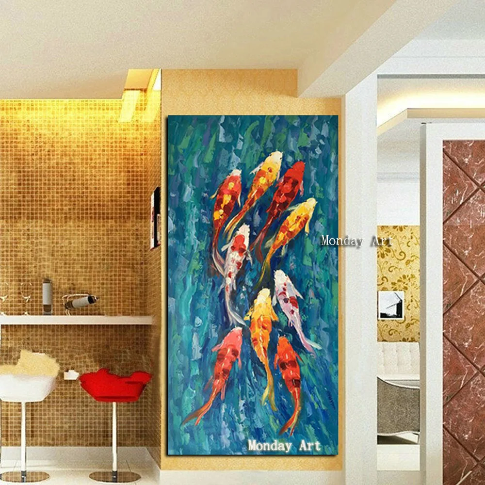 High quality 100% Hand painted Landscape Oil Painting Nine Koi Fish painting Wall Canvas goldfish Picture for home decoration
High quality 100% Hand painted Landscape Oil Painting Nine Koi Fish painting Wall Canvas goldfish Picture for home decoration