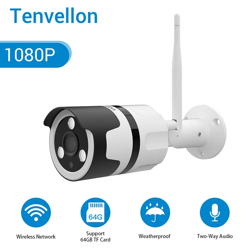 Уличная ip камера Tenvellon Wifi 1080P Водонепроницаемая беспроводная безопасности 2.0MP
