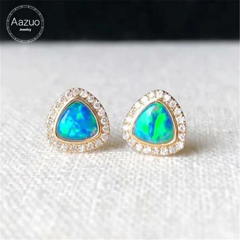 Aazuo 18K Yellow Gold Real Natural Blue Opal Real Diamonds Triangle Stud Earrings For Woman Girl Wedding Engagement Party Au750
Aazuo 18K Yellow Gold Real Natural Blue Opal Real Diamonds Triangle Stud Earrings For Woman Girl Wedding Engagement Party Au750