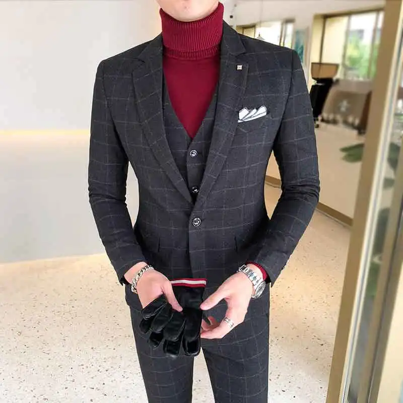 Casual Grids Suit Men Light Purple Black Business Meeting Wedding Slim Fit Suits Costume Homme 3 piece Blazers Pants Vest
Casual Grids Suit Men Light Purple Black Business Meeting Wedding Slim Fit Suits Costume Homme 3 piece Blazers Pants Vest