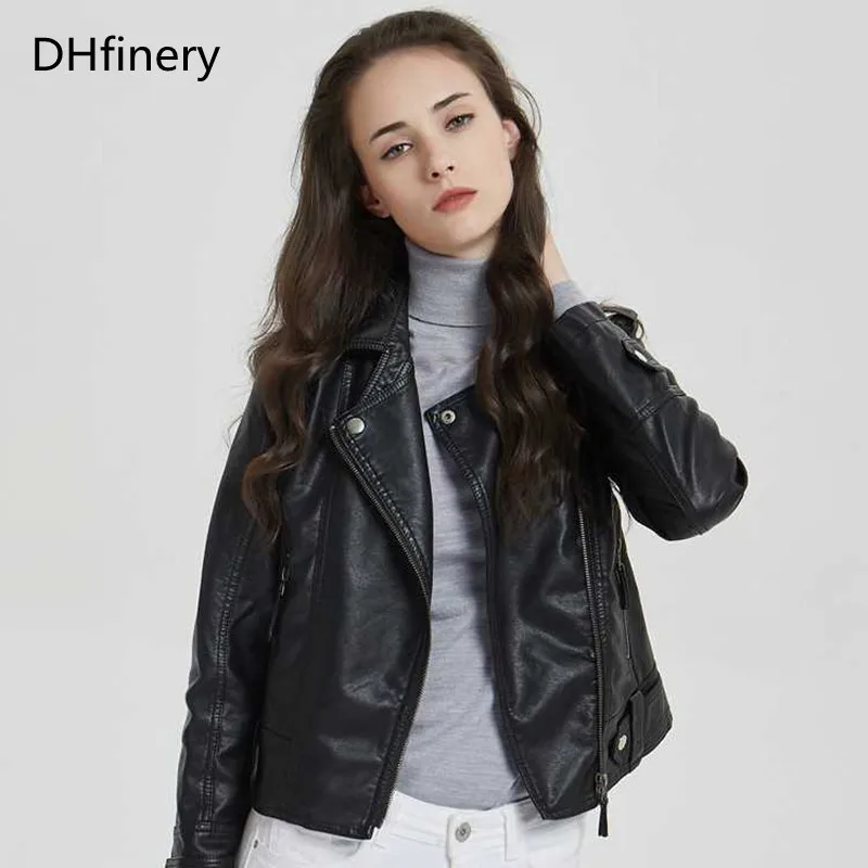 Женская кожаная куртка DHfinery, весна-осень 2021, короткая тонкая кожаная мотоциклетная куртка из искусственной кожи с лацканами, P010
Женская кожаная куртка DHfinery, весна-осень 2021, короткая тонкая кожаная мотоциклетная куртка из искусственной кожи с лацканами, P010