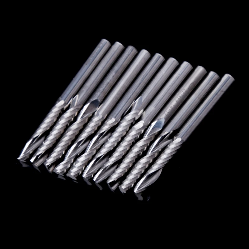 Hot Sale 10 Pcs 4mm Shank Single Flute Carbide Spiral End Mill Cutter CNC Router Bits 22mm CEL | Инструменты
