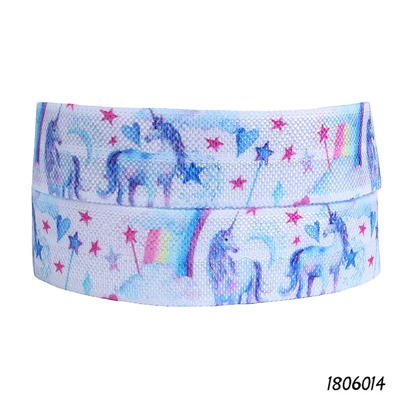 (50 yards/lot) Heat transfer printed rainbow and unicorn printed fold over elastic ribbon for baby headbands
(50 yards/lot) Heat transfer printed rainbow and unicorn printed fold over elastic ribbon for baby headbands