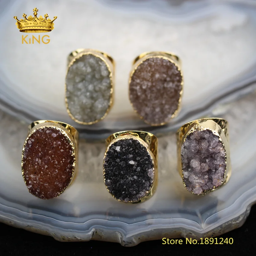 5 шт Случайные Druzy Цвет распродажа модные кольца Натуральный Drusy Achate