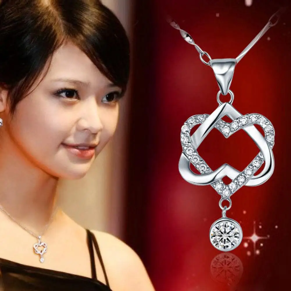 2Pcs Women Sterling Silver Necklace Romantic Concentric Knot Double Heartpendant Lovely Pendant Wedding Chain Jewelry
2Pcs Women Sterling Silver Necklace Romantic Concentric Knot Double Heartpendant Lovely Pendant Wedding Chain Jewelry