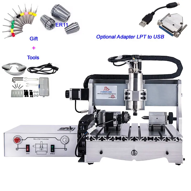 1500W USB Mini CNC Router Engraver 4030 4 Axis CNC Metal Milling Cutting Machine 3040 with Drilling Bits ER11 Collet Chuck
1500W USB Mini CNC Router Engraver 4030 4 Axis CNC Metal Milling Cutting Machine 3040 with Drilling Bits ER11 Collet Chuck