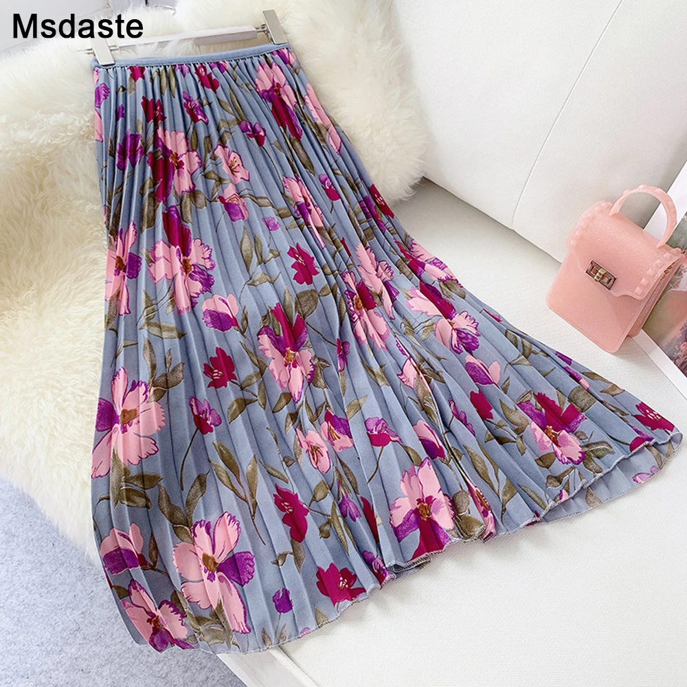 Pleated Skirt 2019 Summer New Fashion Elegant Sweet Chiffon Flower Printed Ladies Vintage Elastic High Waist Long Women Skirts
Pleated Skirt 2019 Summer New Fashion Elegant Sweet Chiffon Flower Printed Ladies Vintage Elastic High Waist Long Women Skirts