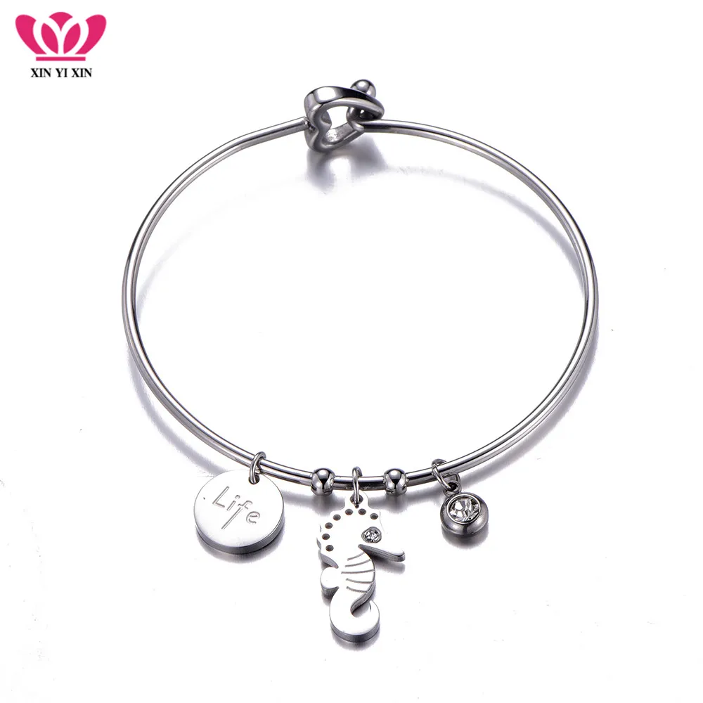 Cute Silver Color Seahorse Bangle Round Crystal Beads Bracelet Women Stainless Steel Bangle Jewelry Girlfriend Gift Pulseiras
Cute Silver Color Seahorse Bangle Round Crystal Beads Bracelet Women Stainless Steel Bangle Jewelry Girlfriend Gift Pulseiras