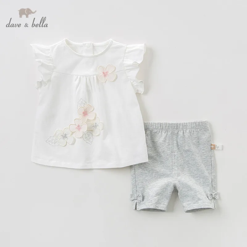 DBM10598 Dave bella summer baby girl clothing sets floral children suits infant high quality clothes girls pullover outfit | Мать и