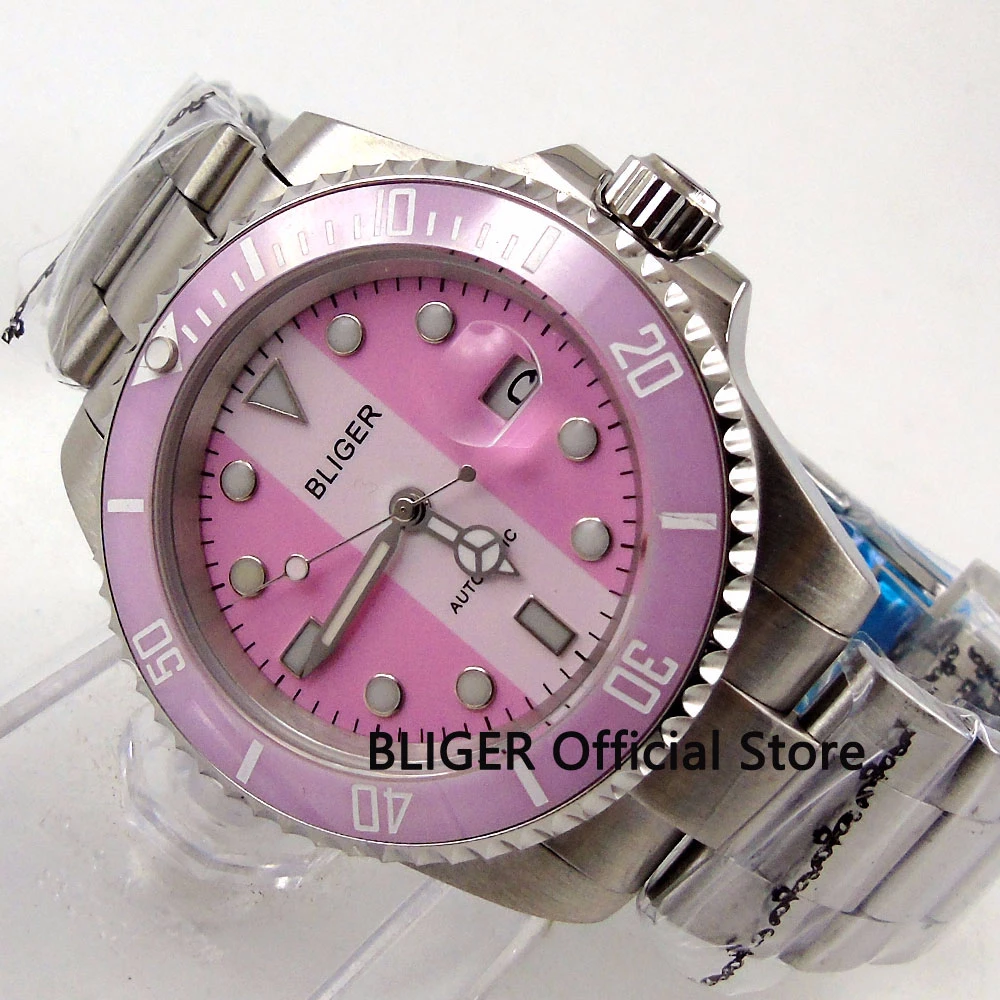 Sapphire Crystal BLIGER 40mm White Pink Dial Pink Ceramic Bezel Luminous Marks Date Miyota Automatic Movement Men's Watch B115
Sapphire Crystal BLIGER 40mm White Pink Dial Pink Ceramic Bezel Luminous Marks Date Miyota Automatic Movement Men's Watch B115