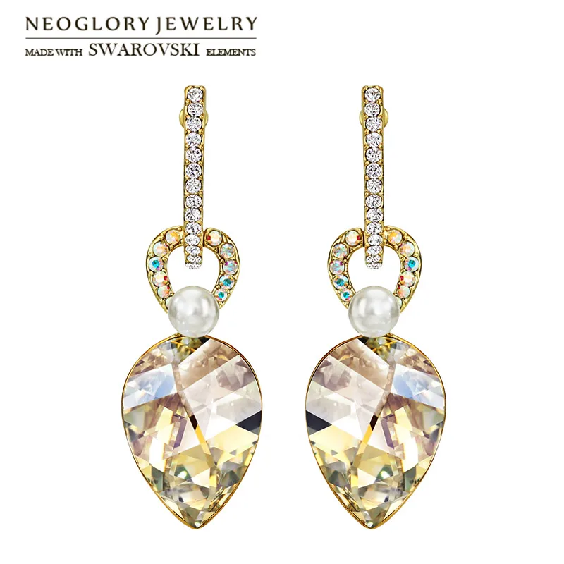 

Neoglory Crystal & Rhinestone Long Drop Earrings Geometric Oval Style For Trendy Embellished With Crystals From Swarovski