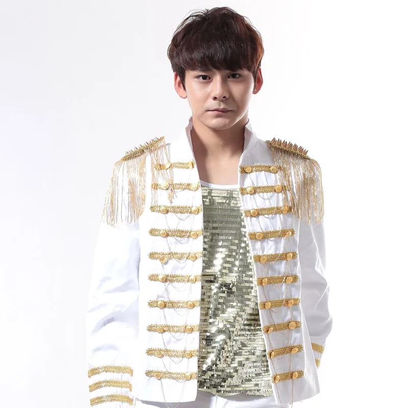Jazz Dance Costumes Stand Collar Tassel Gold Embroidery Suit Jacket Male DJ Rock Bar Evening Party Pole Dancing Clothing DT803
Jazz Dance Costumes Stand Collar Tassel Gold Embroidery Suit Jacket Male DJ Rock Bar Evening Party Pole Dancing Clothing DT803