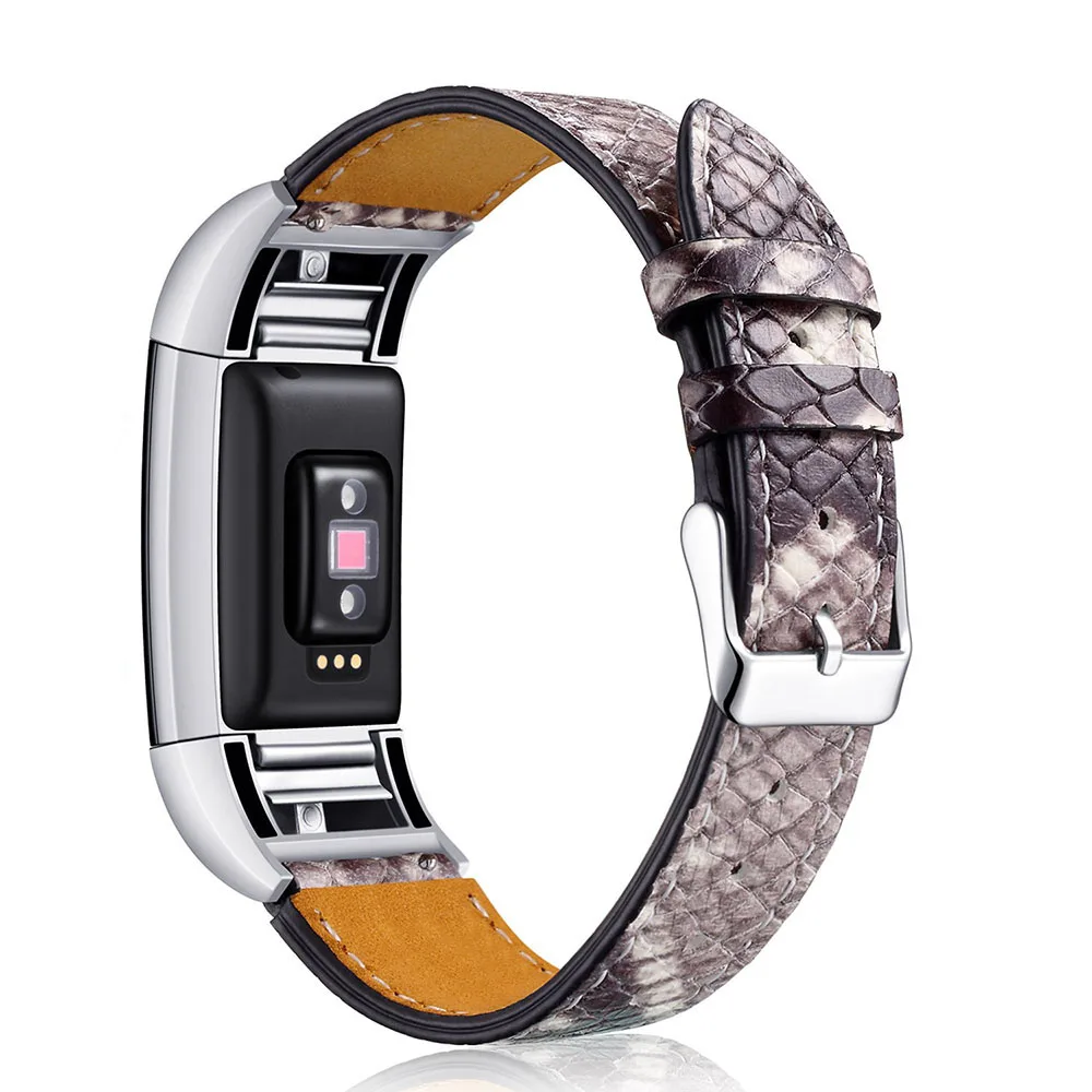 Кожаный ремешок SPEDKOY с рисунком змеиной кожи для умных часов Fitbit Charge 2 на запястье