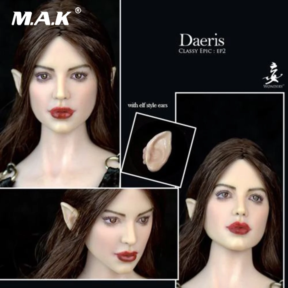 

WONDERY 1/6 Ep01/Ep02 Daeris Ava Elf Girl Head Sculpt Removable Ears for1:6 Female Figure Doll Body Accessory