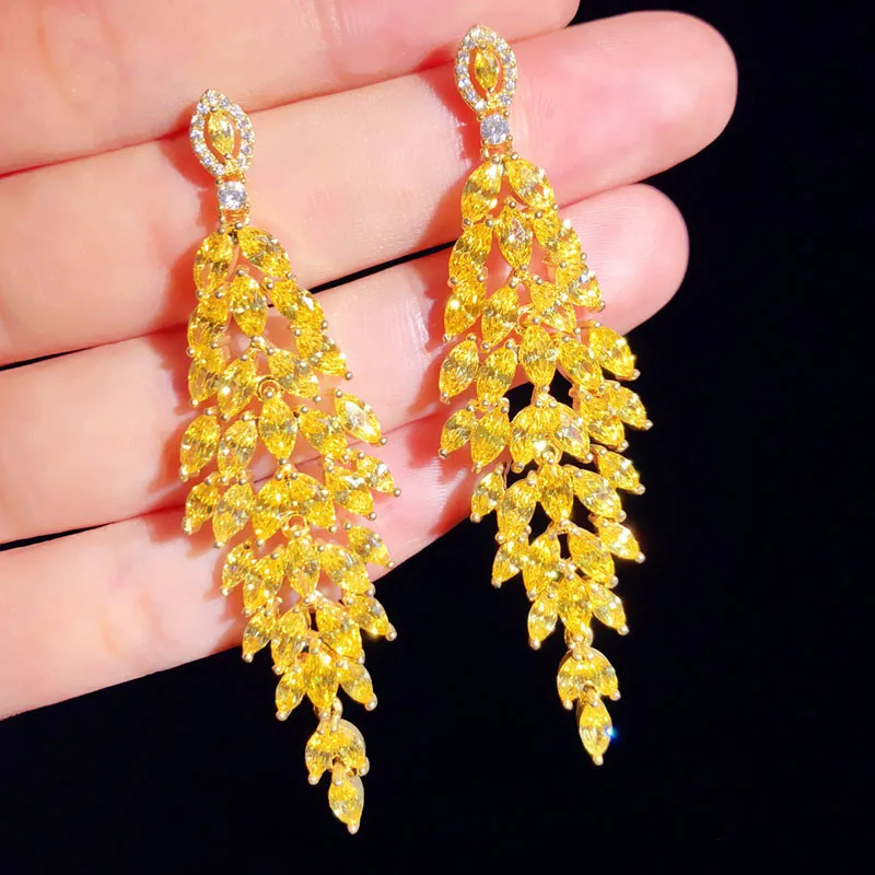 925 Needles Vintage Drop Earrings For Women Yellow Cubic Zirconia Long Tassels Eardrop Temperament Luxury Fine Jewelry
925 Needles Vintage Drop Earrings For Women Yellow Cubic Zirconia Long Tassels Eardrop Temperament Luxury Fine Jewelry