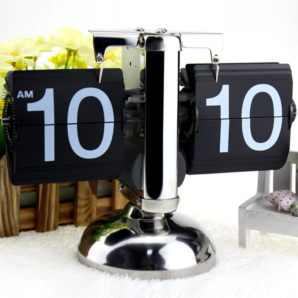Small Scale Table Clock Retro Flip Over Clock Stainless Steel Internal Gear Operated Quartz Clocks Black White Home Decoration
Small Scale Table Clock Retro Flip Over Clock Stainless Steel Internal Gear Operated Quartz Clocks Black White Home Decoration