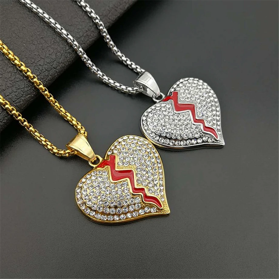 Iced Out Broken Heart Necklace Pendant With Stainless Steel Chain Gold Color Bling Cubic Zircon Men's Hip Hop Jewelry For Gift
Iced Out Broken Heart Necklace Pendant With Stainless Steel Chain Gold Color Bling Cubic Zircon Men's Hip Hop Jewelry For Gift