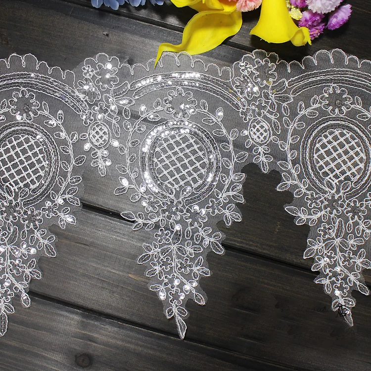 3 meter 28cm 11.02" wide ivory bridal wedding embroidery sequined lace trim ribbon for dress skirt clothes L24L13
3 meter 28cm 11.02" wide ivory bridal wedding embroidery sequined lace trim ribbon for dress skirt clothes L24L13