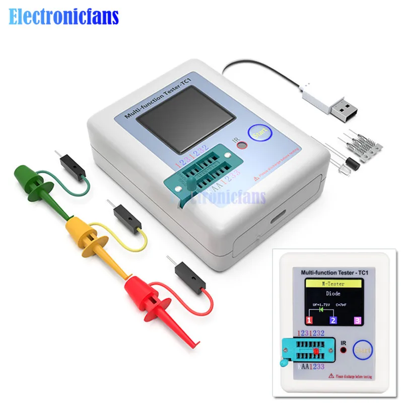 Transistor Tester 1.8 inch Colorful Display Multi-function LCR-TC1 Tester Detector for Diode Triode Capacitor Resistor NPN PNP
Transistor Tester 1.8 inch Colorful Display Multi-function LCR-TC1 Tester Detector for Diode Triode Capacitor Resistor NPN PNP