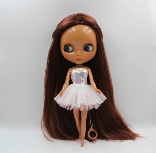 Кукла Blygirl Blyth с коричневыми красными прямыми волосами черной кожей Обнаженная