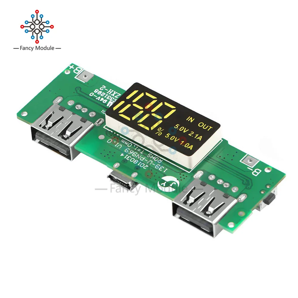 Светодиодный двойной USB 5V2.1A/1A мобильный Мощность 18650 зарядный Модуль литий