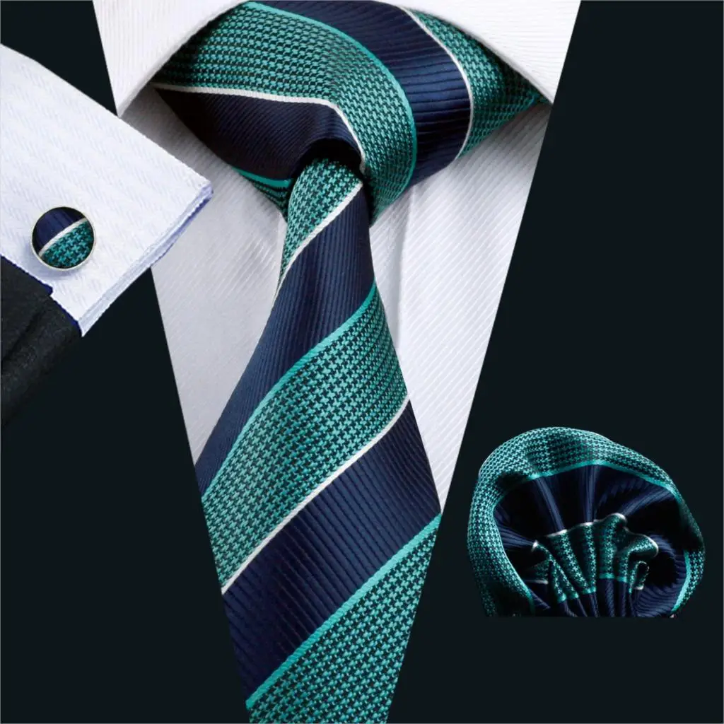 FA 587 мужской галстук в синюю полоску 100% Шелковый жаккардовый Hanky запонки набор