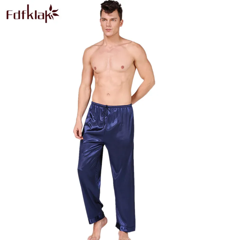 Мужские шелковые атласные пижамы размера плюс брюки для дома и отдыха длинные