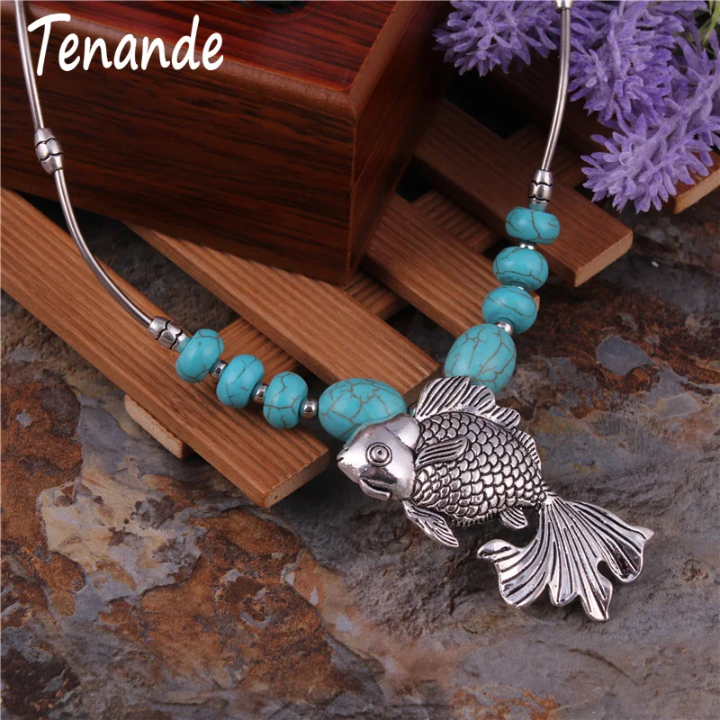 Tenande Vintage Bohemian Tibet Silver Color Natural Stone Fish Necklaces & Pendants for Women Jewelry Collier
Tenande Vintage Bohemian Tibet Silver Color Natural Stone Fish Necklaces & Pendants for Women Jewelry Collier