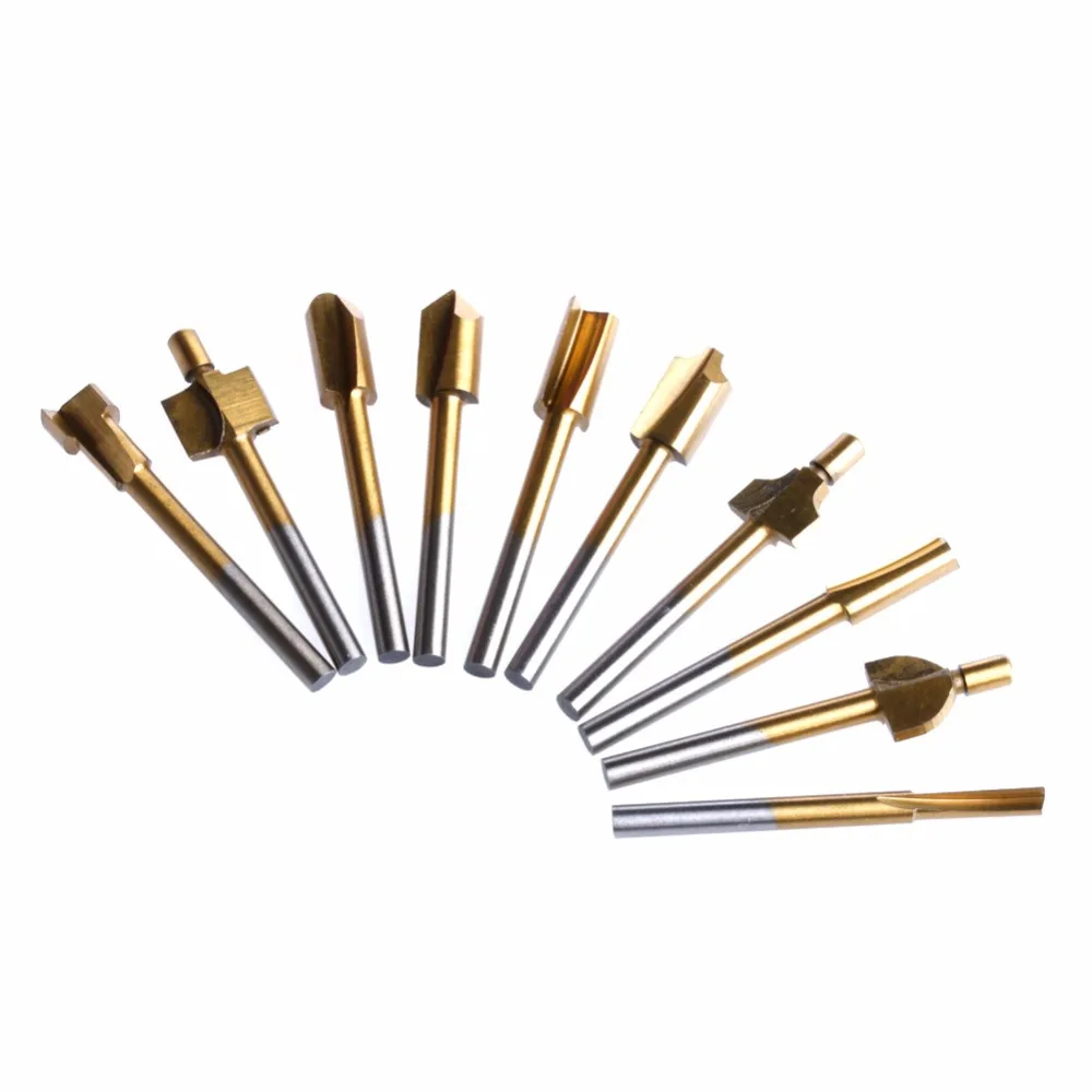 10Pcs Titanium Mini Hss Router Bits Trimmer 1/8" 3mm Shank Dremel for Rotary Tool
10Pcs Titanium Mini Hss Router Bits Trimmer 1/8" 3mm Shank Dremel for Rotary Tool